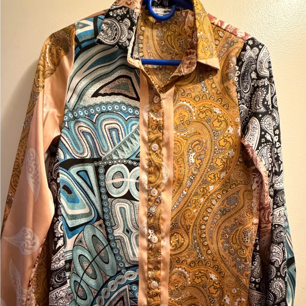 Fashion Nova Vibrant Paisley oversized Button Down Shirt